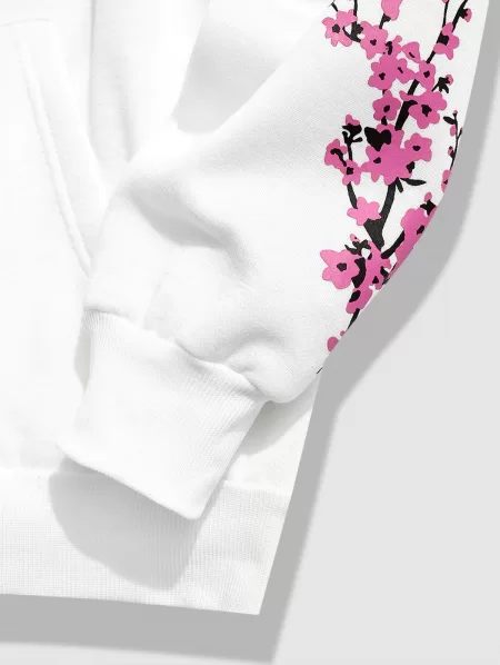 Sakura Print Flocking-lined Japanese Hoodie