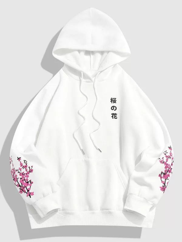 Sakura Print Flocking-lined Japanese Hoodie