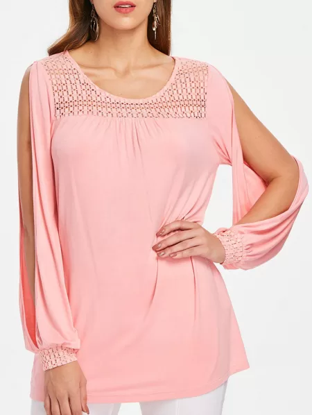 Scoop Neck Slit Sleeve T-shirt