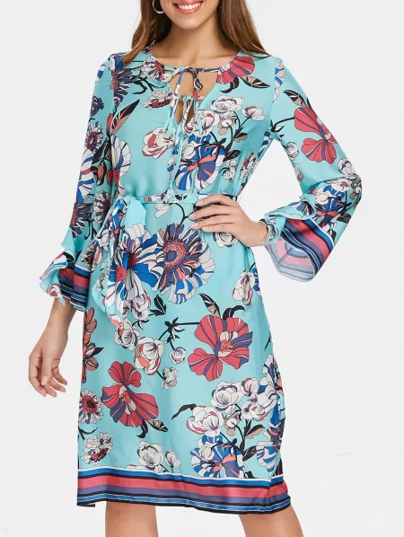 Self Tie Floral Print Dress