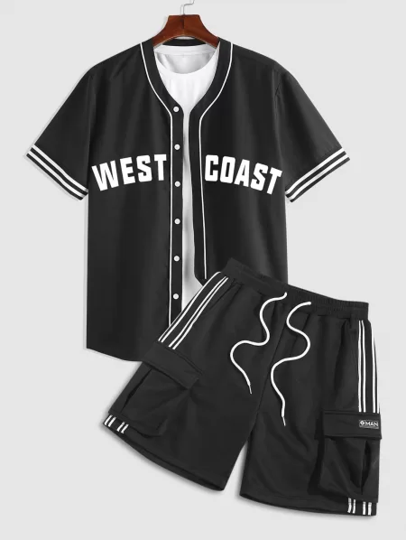 Short Sleeve Baseball Shirt And Cargo Sport Shorts Set