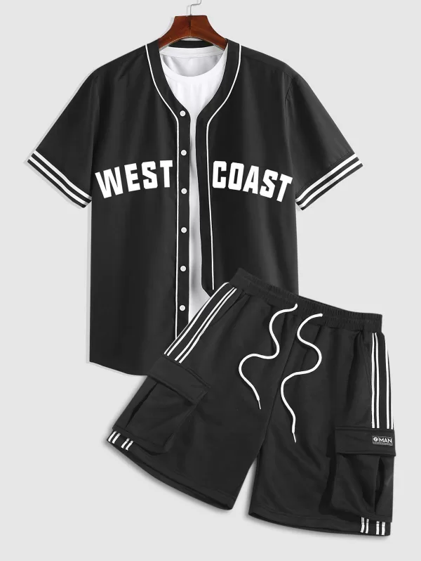 Short Sleeve Baseball Shirt And Cargo Sport Shorts Set