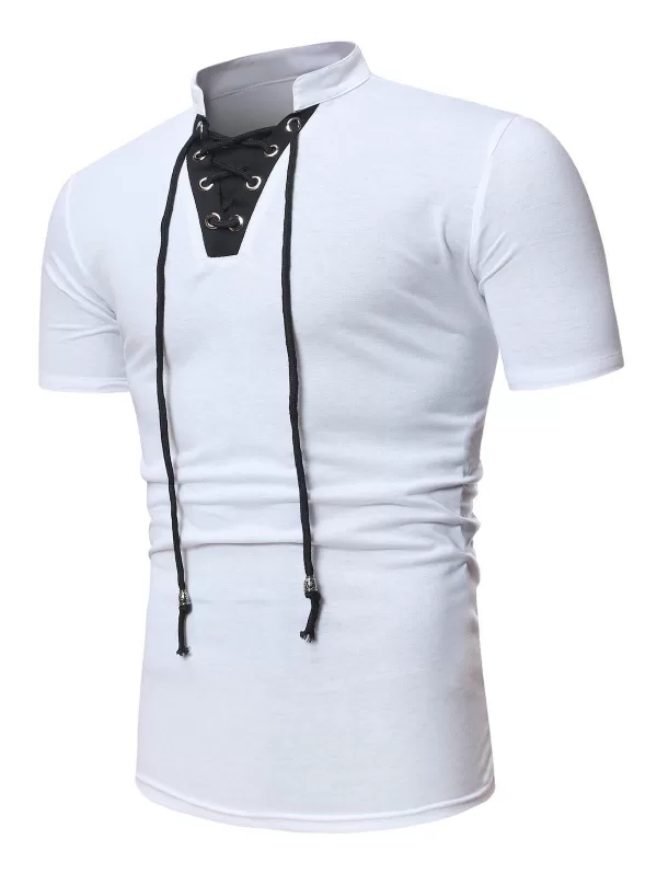 Short Sleeve Lace-up Contrast T-shirt