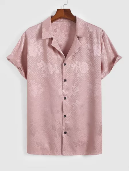 Silky Retro Jacquard Shirt With Drawstring Shorts Two Piece Set