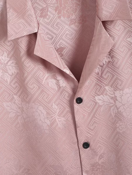 Silky Retro Jacquard Shirt With Drawstring Shorts Two Piece Set