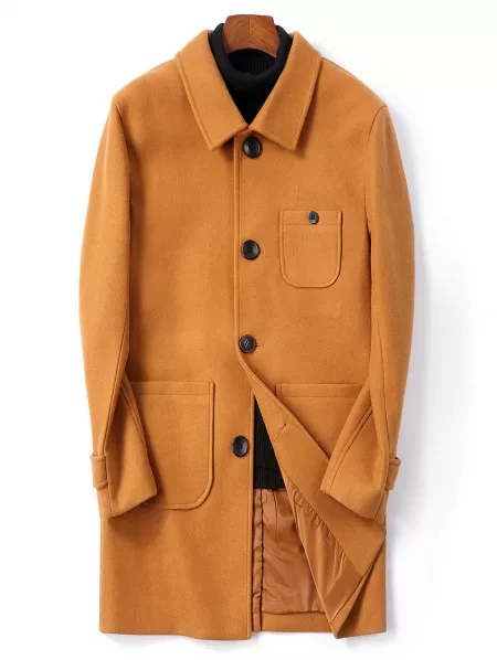 Single Breasted Back Split Woolen Coat