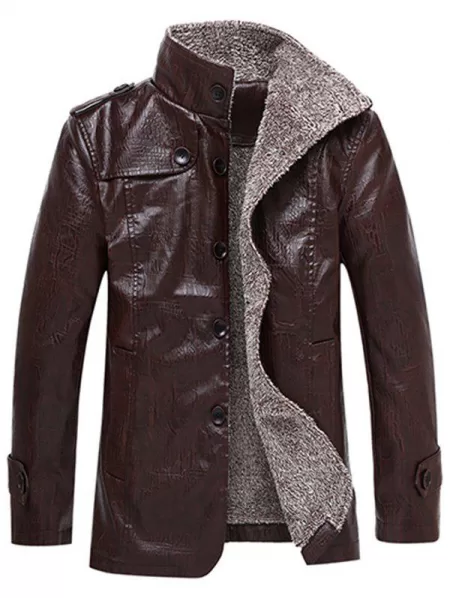 Single Breasted Epaulet Design Stand Collar Coat