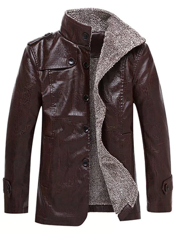 Single Breasted Epaulet Design Stand Collar Coat