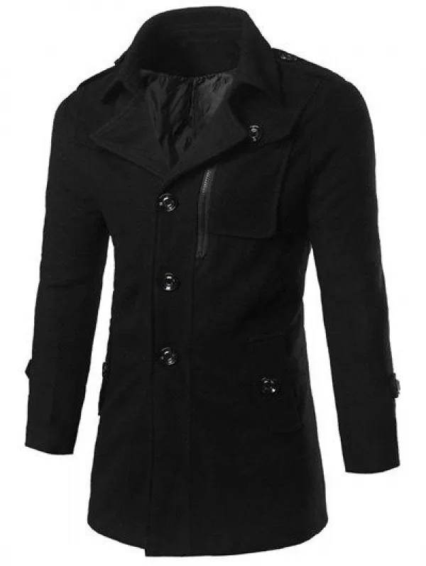 Single Breasted Epaulet Design Zippered Coat