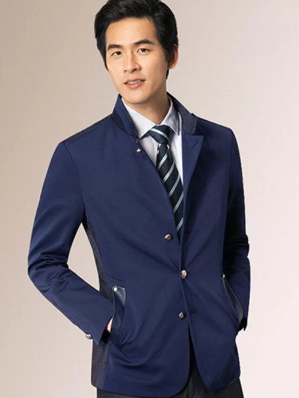 Single Breasted Stand Collar Leather Spliced Coat