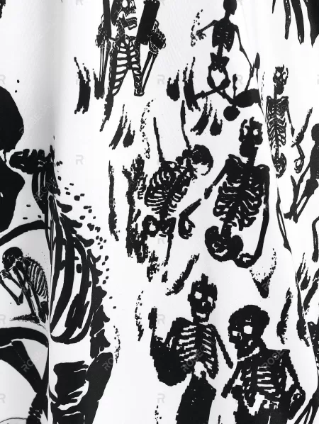 Skew Neck Skeleton Print Halloween Dress
