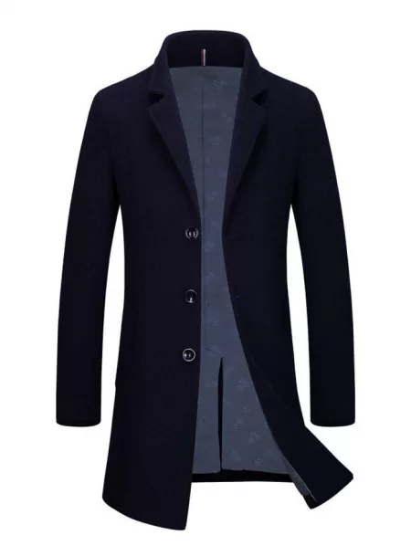 Slim Fit Lapel Single Breasted Wool Blend Coat