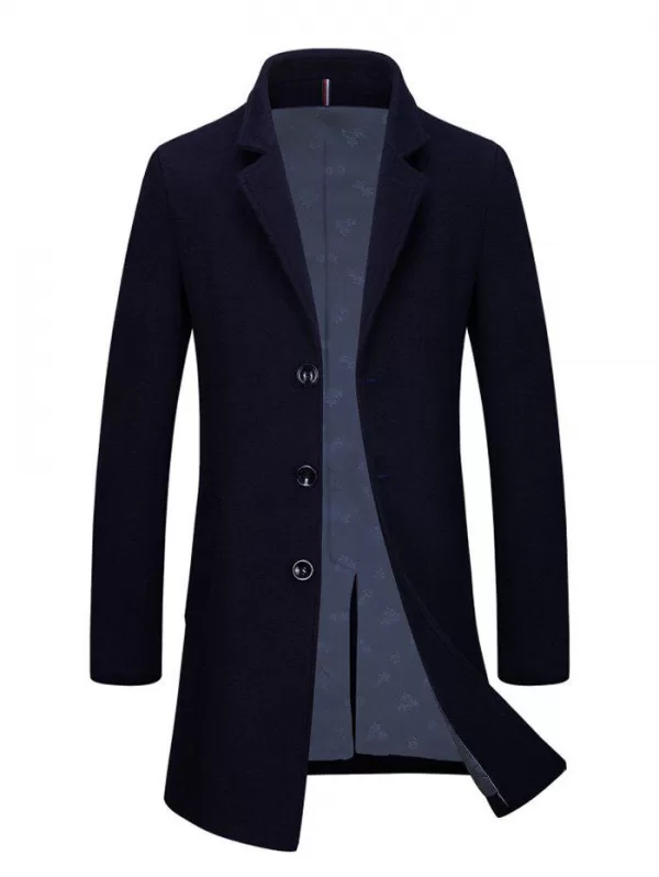 Slim Fit Lapel Single Breasted Wool Blend Coat