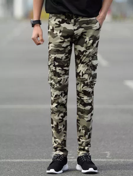 Slim Fit Pockets Camo Cargo Pants