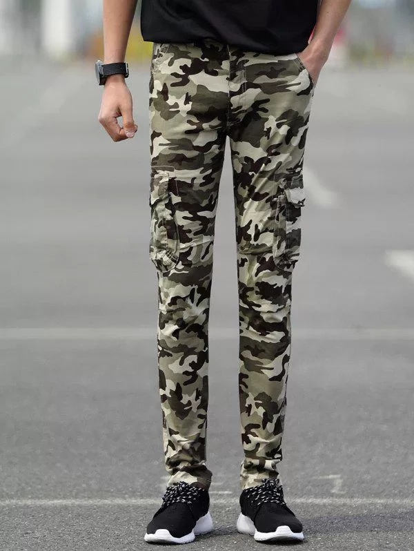 Slim Fit Pockets Camo Cargo Pants