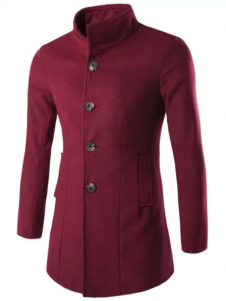 Slim-fit Wool Blend Stand Collar Coat