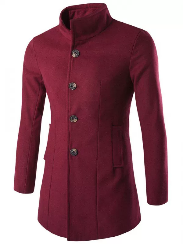 Slim-fit Wool Blend Stand Collar Coat