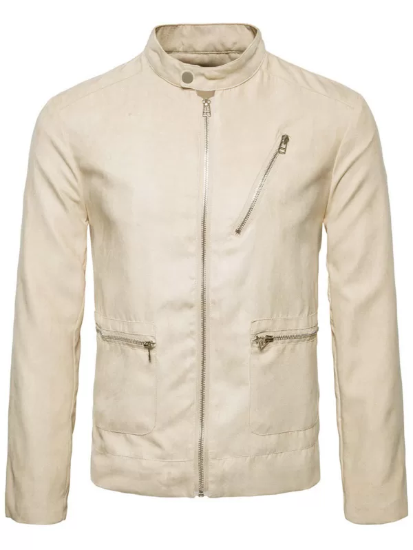 Slim Fit Zip Up Faux Suede Jacket