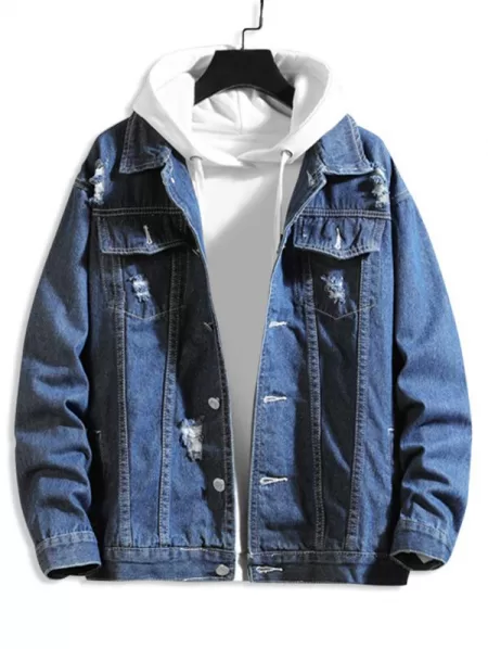 Solid Color Ripped Decorated Denim Jacket