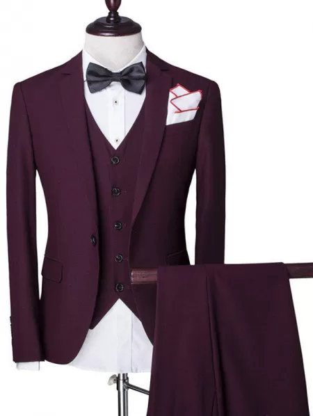 Solid Color Single Breasted Lapel Long Sleeve Men's Three-piece Suit ( Blazer + Waistcoat + Pants )