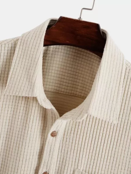 Solid Color Texture Button Up Corduroy Shirt