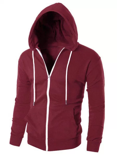 Solid Color Zipper Sport Hoodie