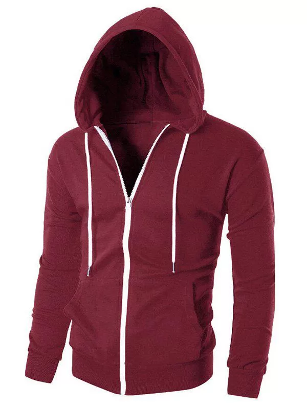 Solid Color Zipper Sport Hoodie