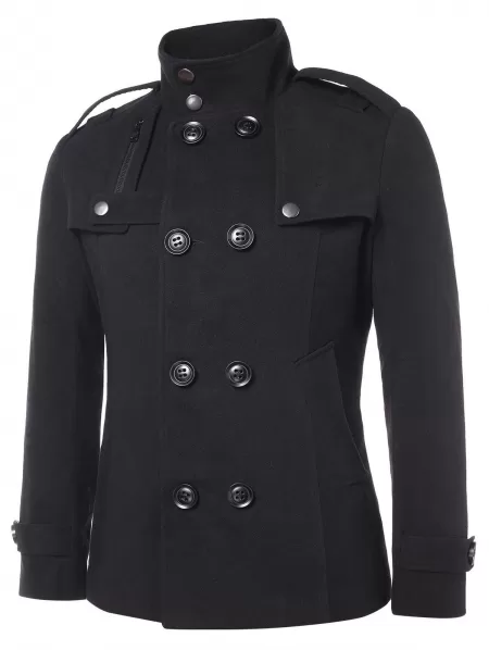 Solid Double Breasted Stand Collar Coat