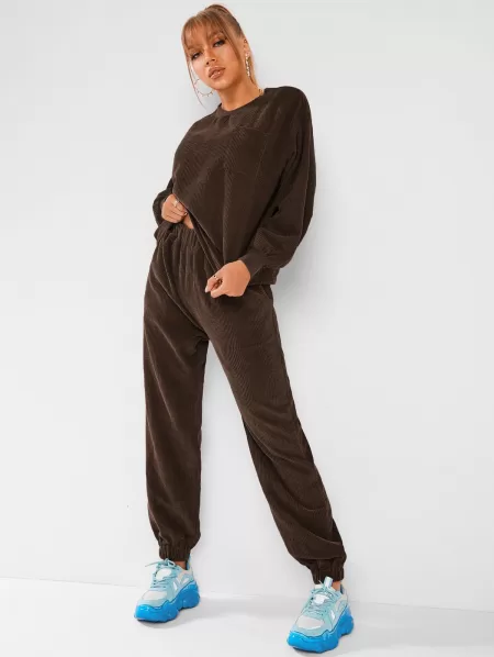 Solid Front Pocket Corduroy Tracksuit