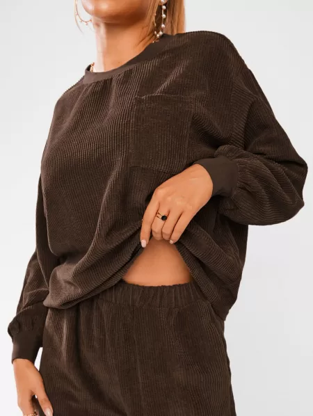 Solid Front Pocket Corduroy Tracksuit