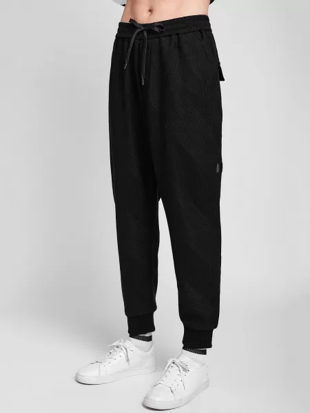 Solid Textured Letter Ribbon Pocket Fleece Jogger Pants