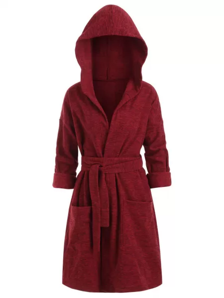 Space Dye Belted Hooded Loose Coat