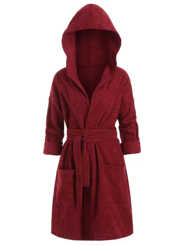 Space Dye Belted Hooded Loose Coat