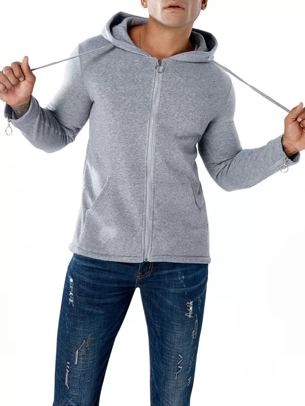 Split Design Circle Zipper Sleeve Hoodie