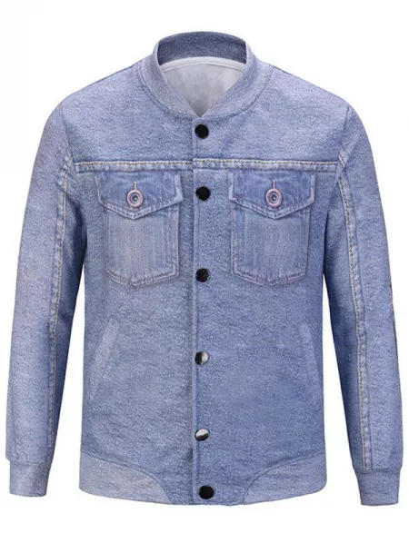 Stand Collar Button Up Pockets 3d Print Jacket