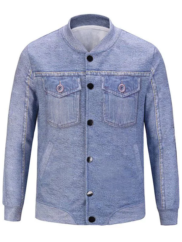 Stand Collar Button Up Pockets 3d Print Jacket