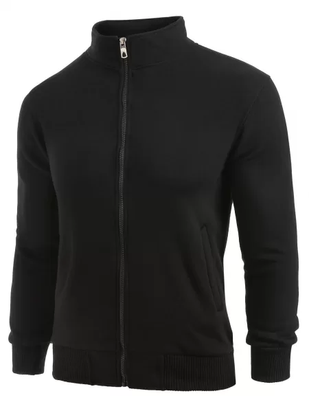 Stand Collar Zip Up Solid Jacket