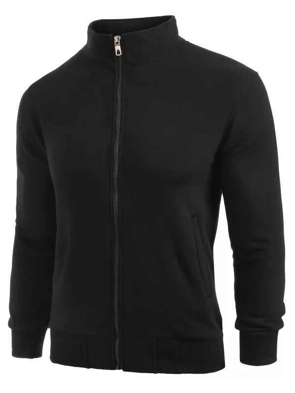 Stand Collar Zip Up Solid Jacket