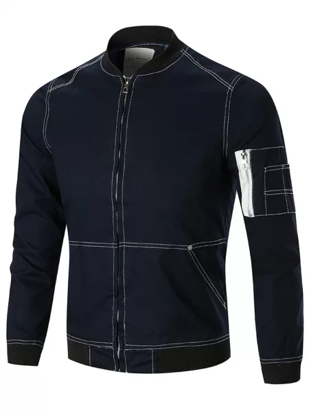 Stitched Arm Pocket Stand Collar Jacket