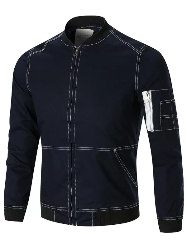 Stitched Arm Pocket Stand Collar Jacket