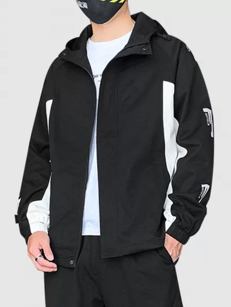 Streetwear Two Tone Toggle Drawstring Hooded Zip Jacket