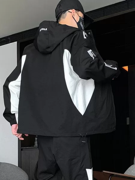 Streetwear Two Tone Toggle Drawstring Hooded Zip Jacket