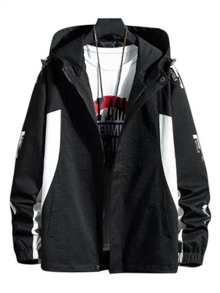 Streetwear Two Tone Toggle Drawstring Hooded Zip Jacket