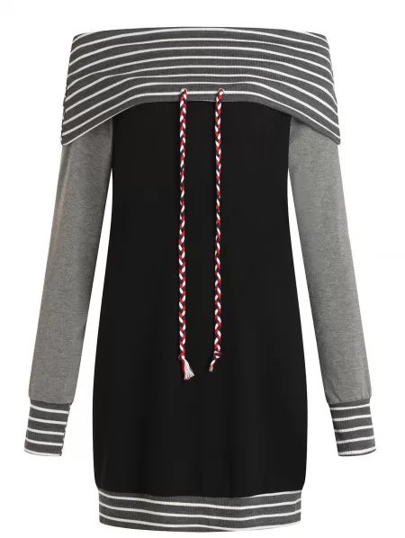 Stripe Trim Off The Shoulder Sweatshirt Dress