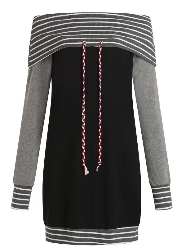 Stripe Trim Off The Shoulder Sweatshirt Dress