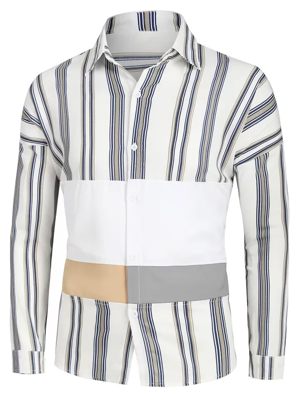 Striped Drop Shoulder Button Up Patch Shirt