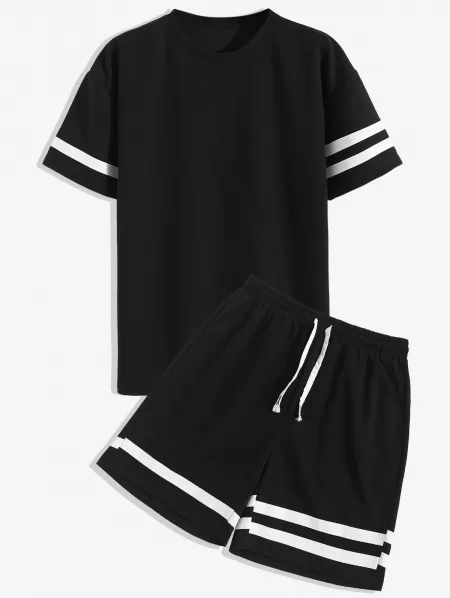 Striped Pattern T-shirt And Drawstring Shorts Set