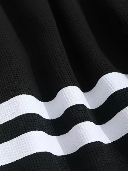 Striped Pattern T-shirt And Drawstring Shorts Set