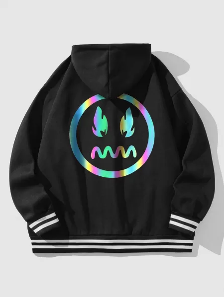 Striped Reflective Pattern Hooded Hoodie Graphic Jacket