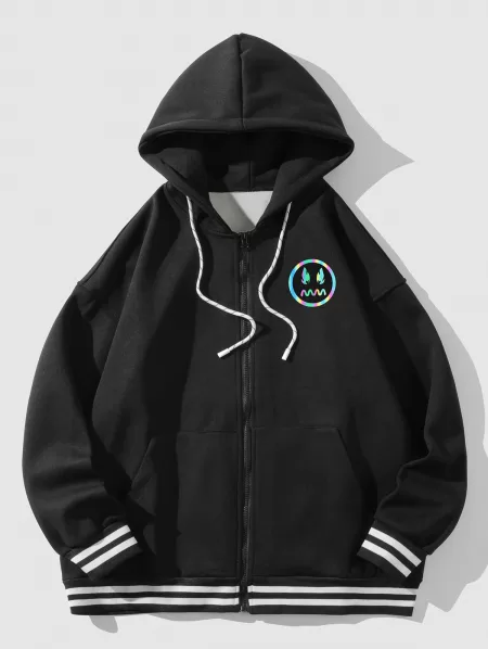 Striped Reflective Pattern Hooded Hoodie Graphic Jacket